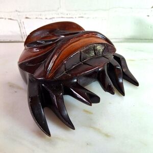 Large Vintage Wooden Crab Trinket Bowl Dish Box